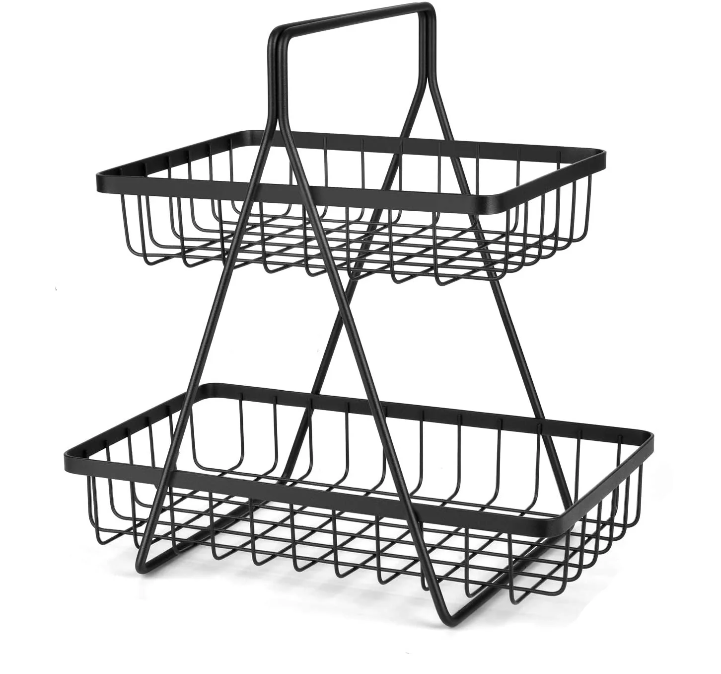 Metal Kitchen Counter Spice Rack Basket 2-Tier Dining Tabletop Condiment Caddy with Handle