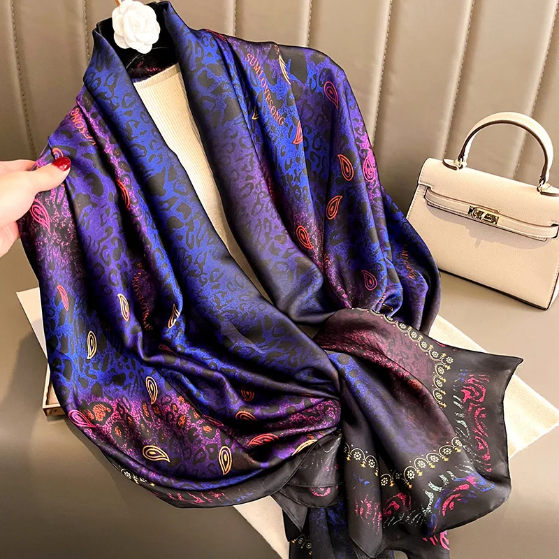 High Quality Wholesale 180*90cm Hijab Satin Silk Large Scarfs Silky Satin Printing Vintage Ethnic Scarf Shawls For Ladies