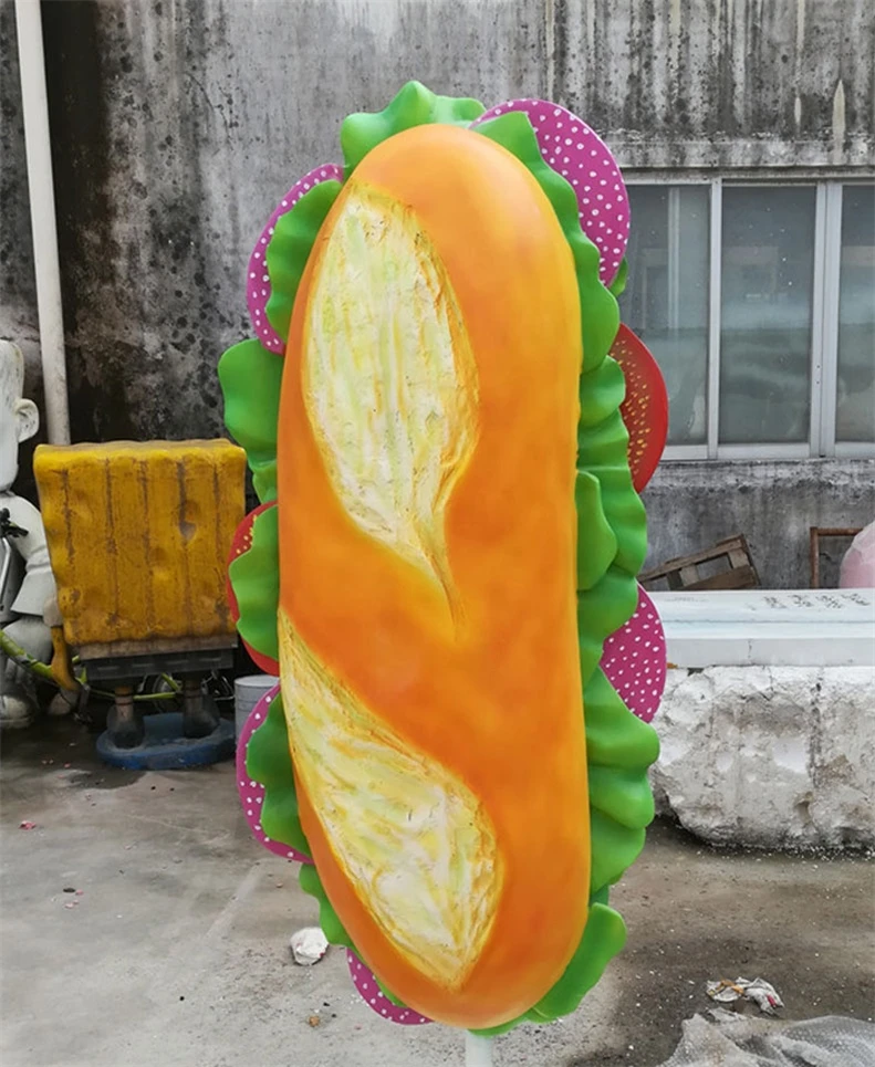 New style Fiberglass Resin Food Statue Life Size Hamburger Bread Cream Candy Sculpture Ingenious Kids Gifts