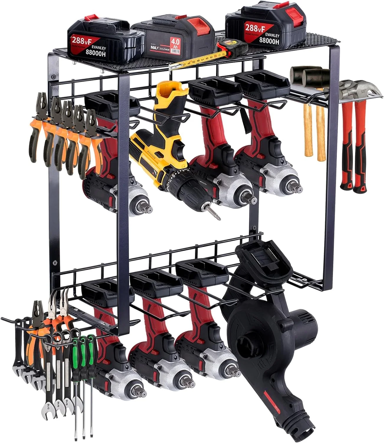 8 Slot 3 Tier Wall Mount Battery Charging Station Storage Rack Multifunctional Garage Organization Screwdriver Pliers Heavy Duty