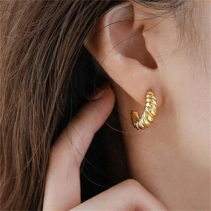 Water Drop Stud Earring for Women Stainless Steel Chunky Gold Silver Plated Hoop Earrings