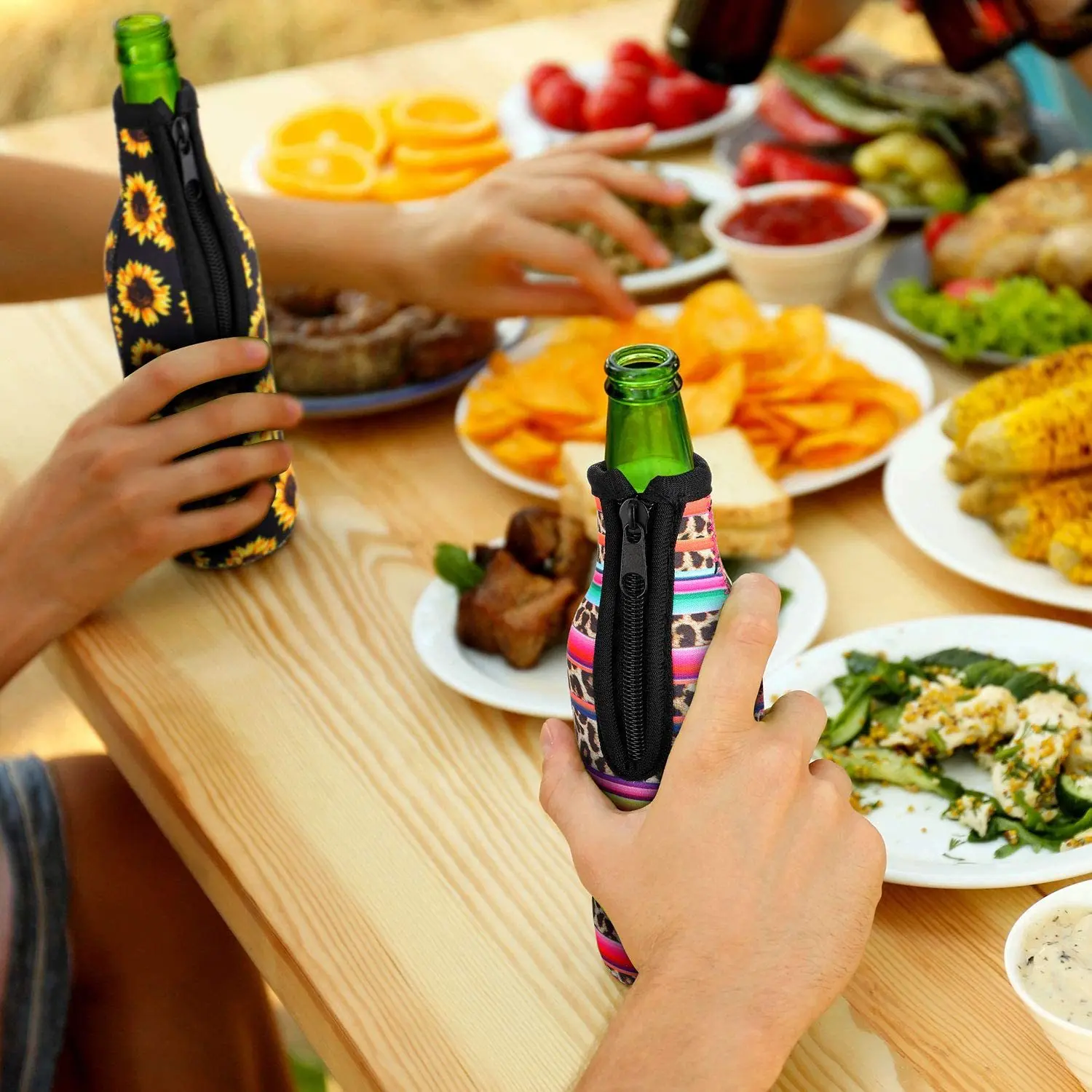 Promotional Neoprene Single Beer Bottle Holder/ Insulated Beer Bottle Cooler with Zipper Holder