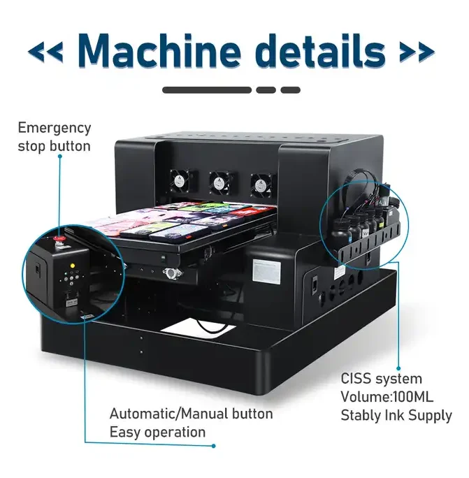 A4 Uv Printer With Varnish Uv Dtf For Printing Bottle Pen Phone Case A4 Uv Flatbed Printer Three-Dimensional Surfaces