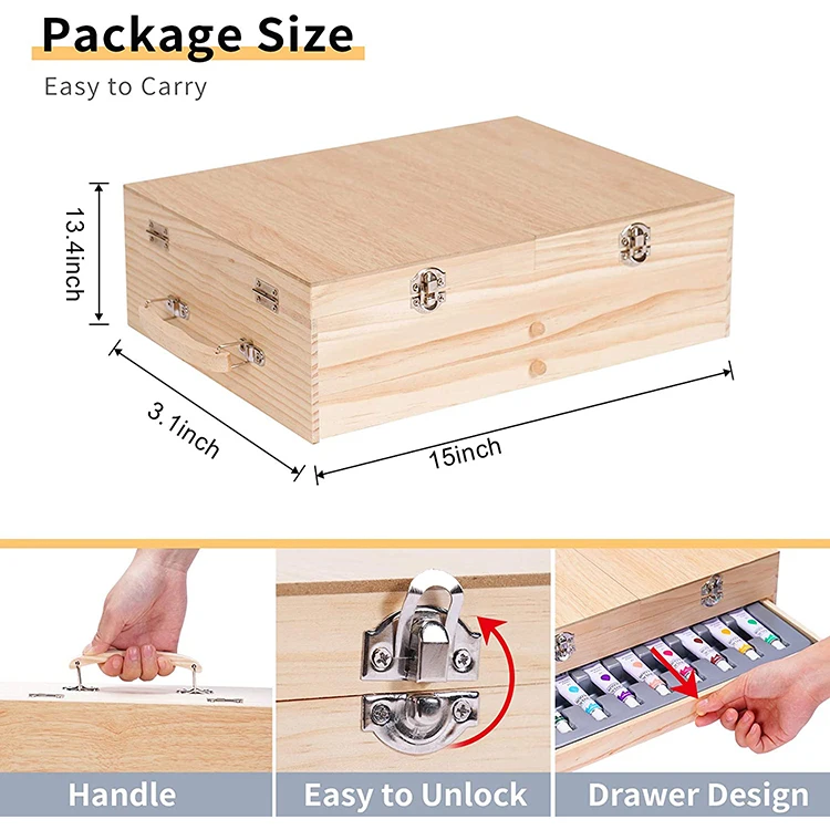 85 Piece Deluxe Wooden Art Set Crafts Drawing Painting Kit with Easel and 2 Drawing Pads