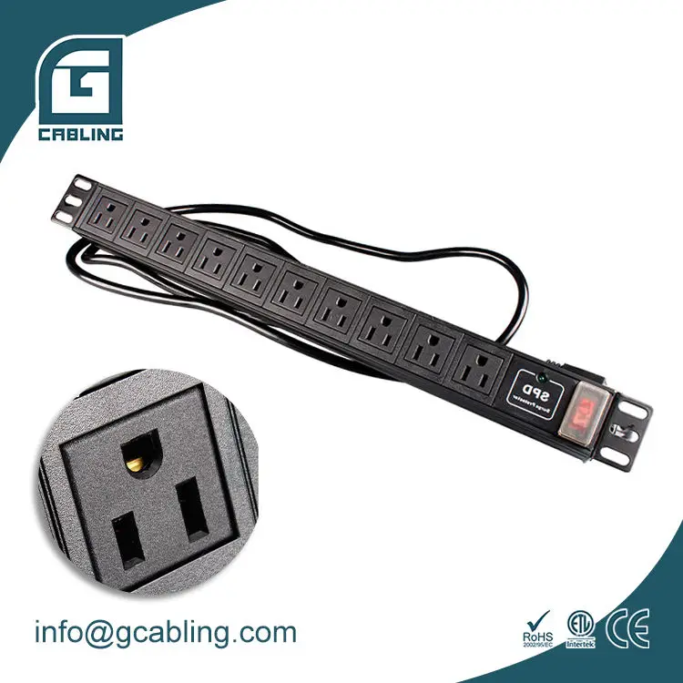 Gcabling 10 way Amertica PDU power distribution unit Amertica socket rack mount 110V 15A 10 port USA socket