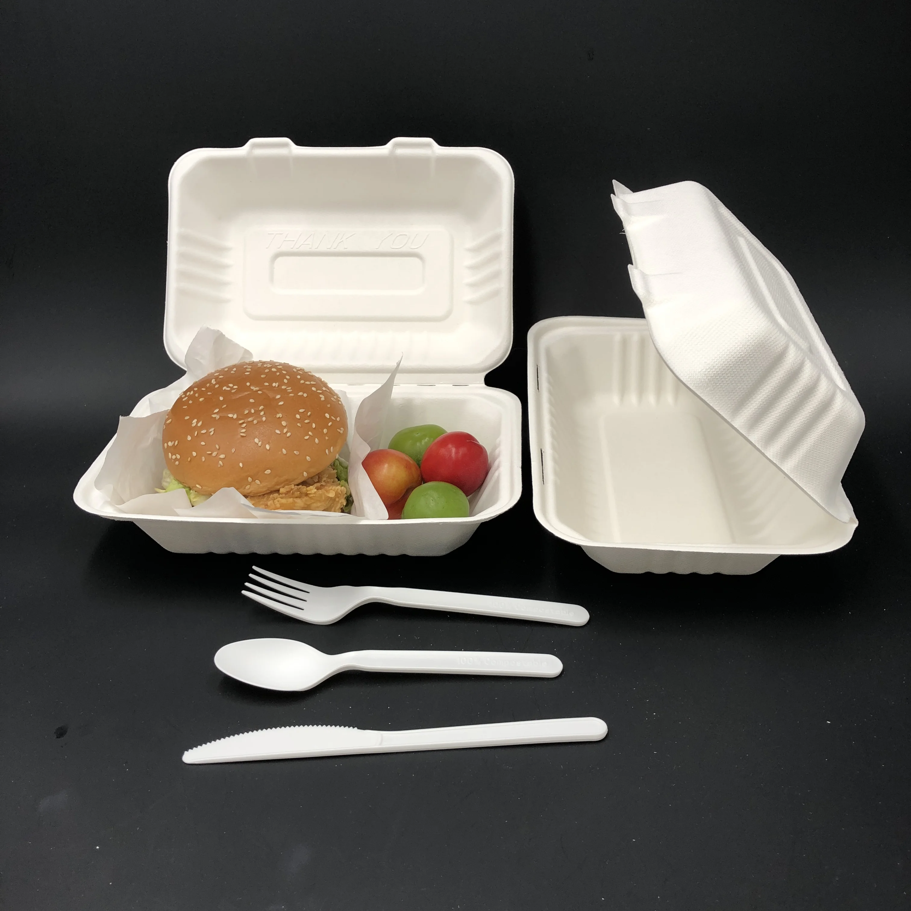 eco friendly sugarcane packaging disposable oven safe food container compostable bagasse pulp box