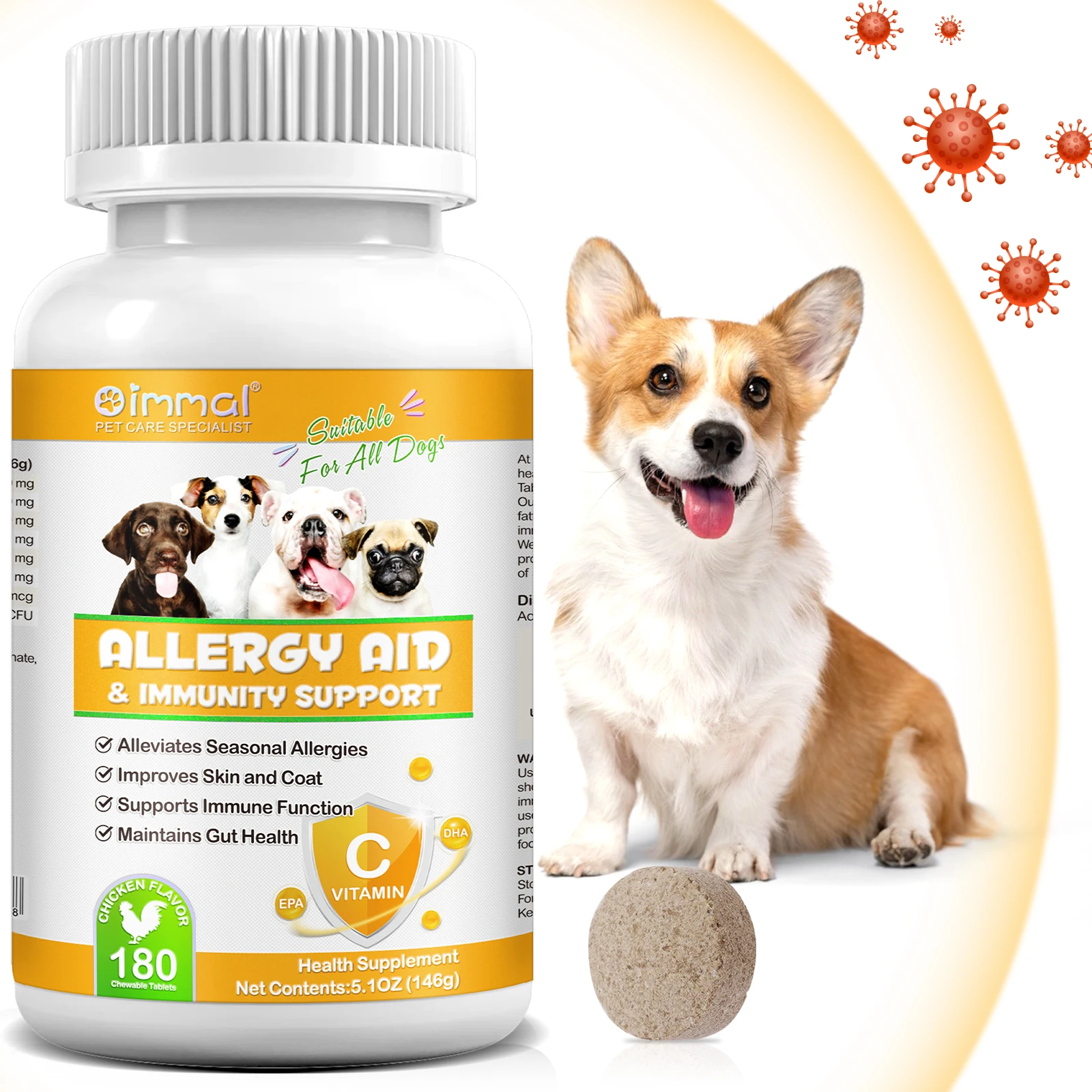 OIMMAI alleviates seasonal food allergies improves skin dog allergy relief chews colostrum tablet pet chewable allergy tablets