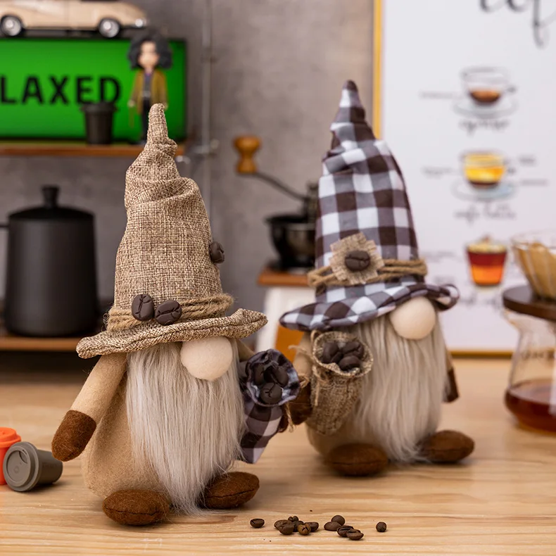 2PCS Coffee Gnomes Home Decor Coffee Doll Gnome Ornament Holding Coffee Bean Fabric Product Figurine