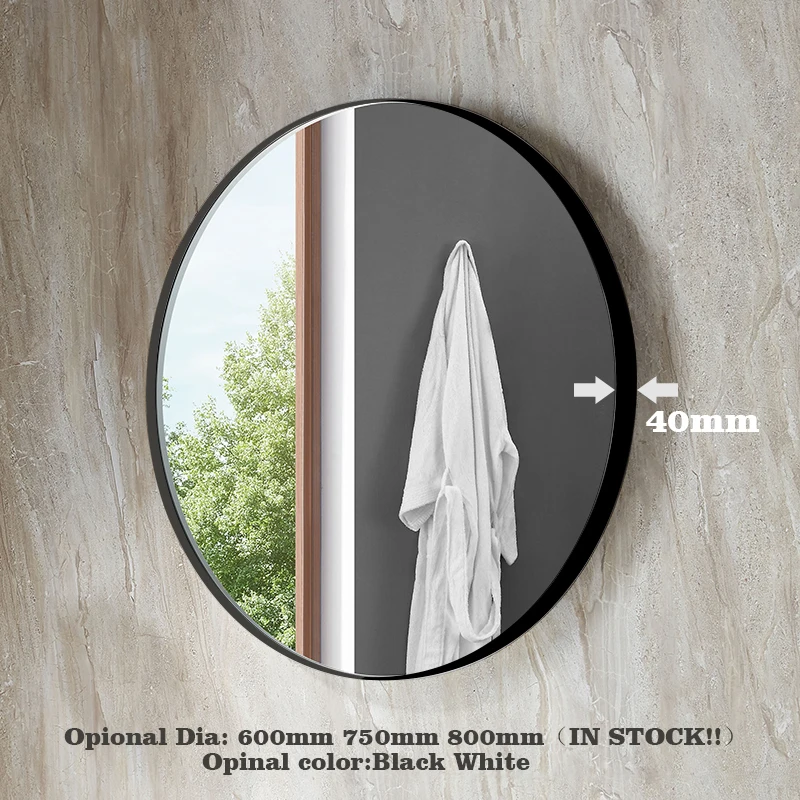 40mm thick Frame Metal bathroom Round Decorative Wall mounted mirror 600mm 750mm 800mm Aluminum alloy framed round wall mirrors