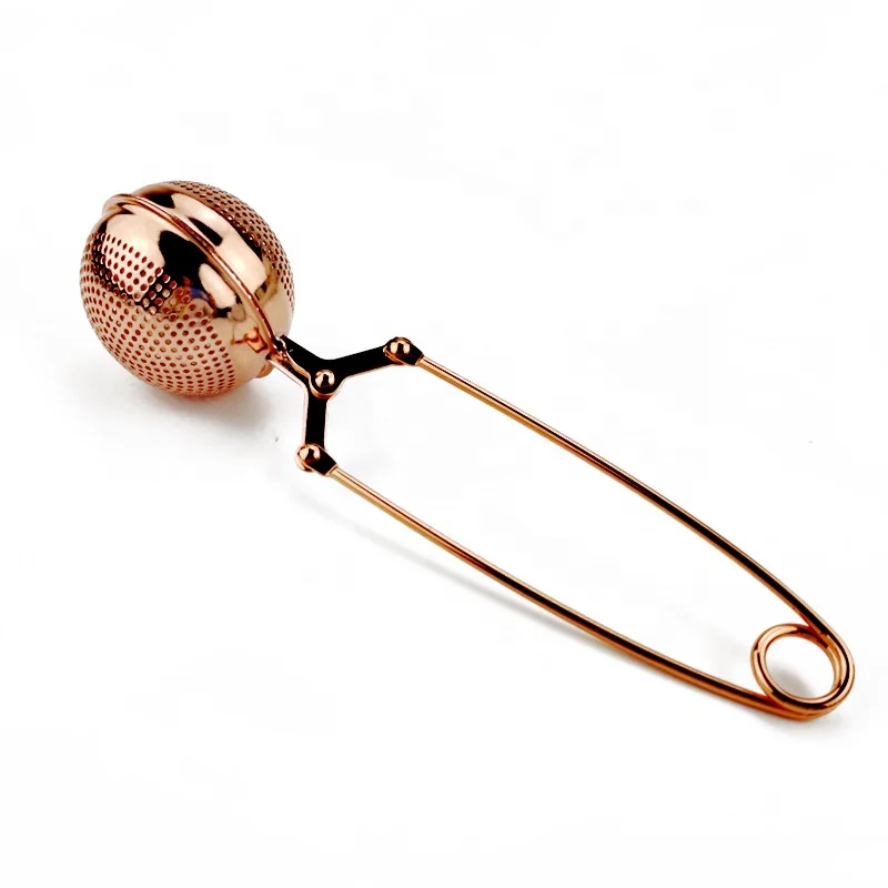 
Rose Gold color Stainless Steel tea strainer Infuser round circleTea Ball for loose tea With Retractable long handle tea tools 