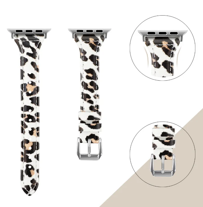 Chinber Fashion Leopard Flower Design Slim Appel Leather Watch Band For iWatch 38/40mm 42/44mm