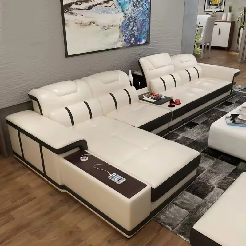 Modern Cheap Smart Sofa L Shape White Luxury Leather Corner Sectional Sofa Set Furniture Living Room Hotel