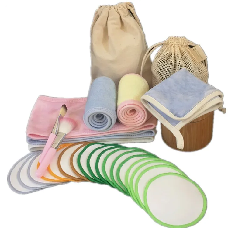 Фабричные многоразовые бамбуковые прокладки для снятия макияжа, 100% органические хлопковые круглые перчатки для снятия макияжа, набор полотенец с головной повязкой для спа
