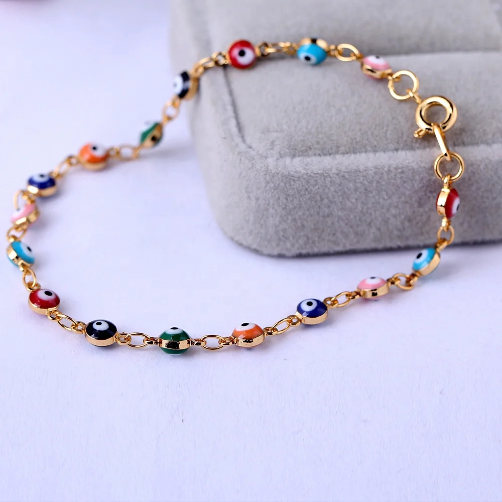Gold Plated Lucky Mini Bracelet Turkish Murano Colorful and Blue Evil Eye Bracelet Stainless steel Wholesale for Women