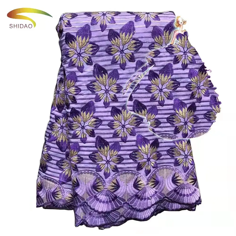 2022 Wholesale Selling African Swiss Voile Lace Fabric With Rhinestones Nigeria Embroidery Flower Lace Fabric