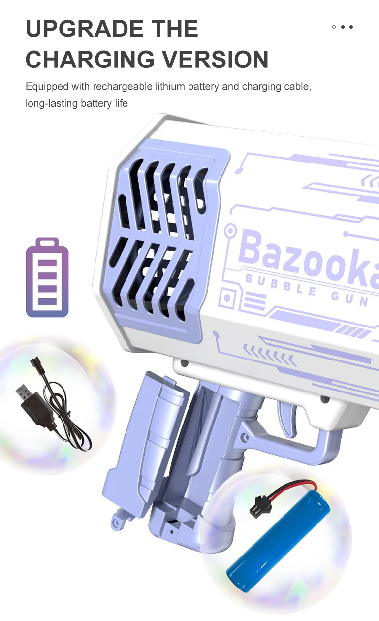 2022 Rocket  Blower Boom Bubble Gun 69 Hole Gatling Machine Light Flash with TIK Tok led Launcher Bazooka Bubble Toys for kid