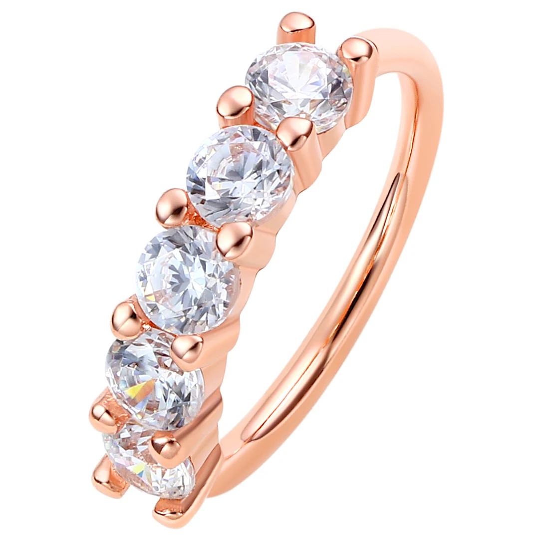 Eternal Metal 14K Solid Rose Gold 5-CZ Forward Facing Ear & Nose Hoop Ring Navel &Lip Piercing Seamless Ring Jewelry