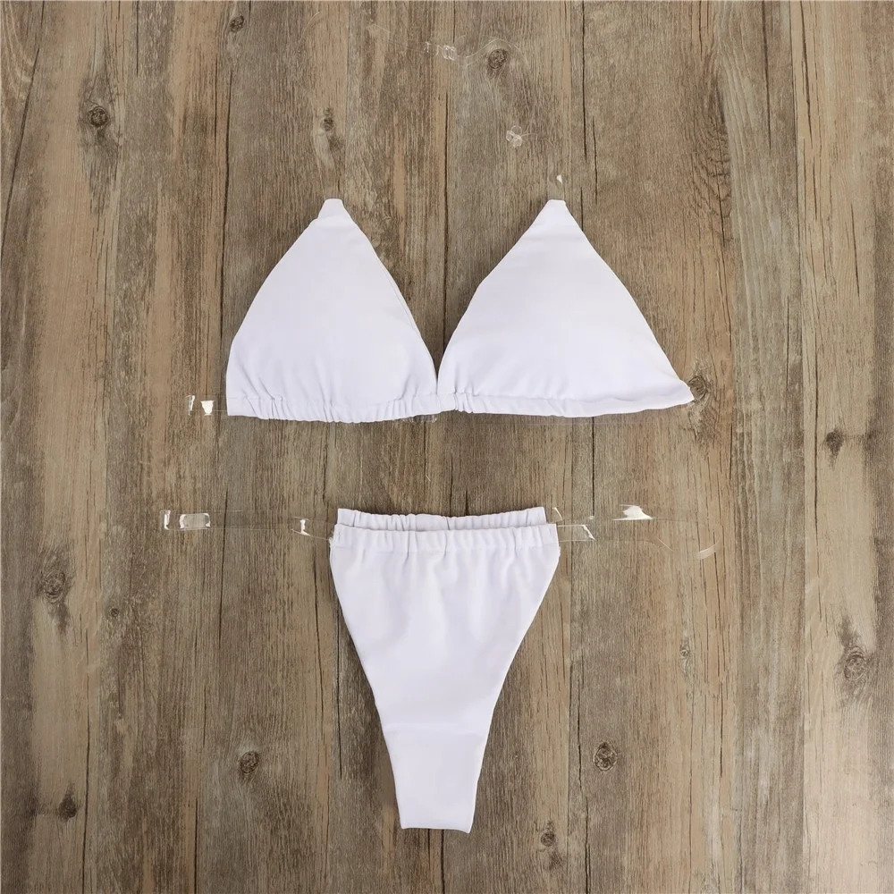2021 new arrivals Bikini solid color transparent shoulder strap ladies sexy swimsuit With chest pad hot korean teen girl bikini