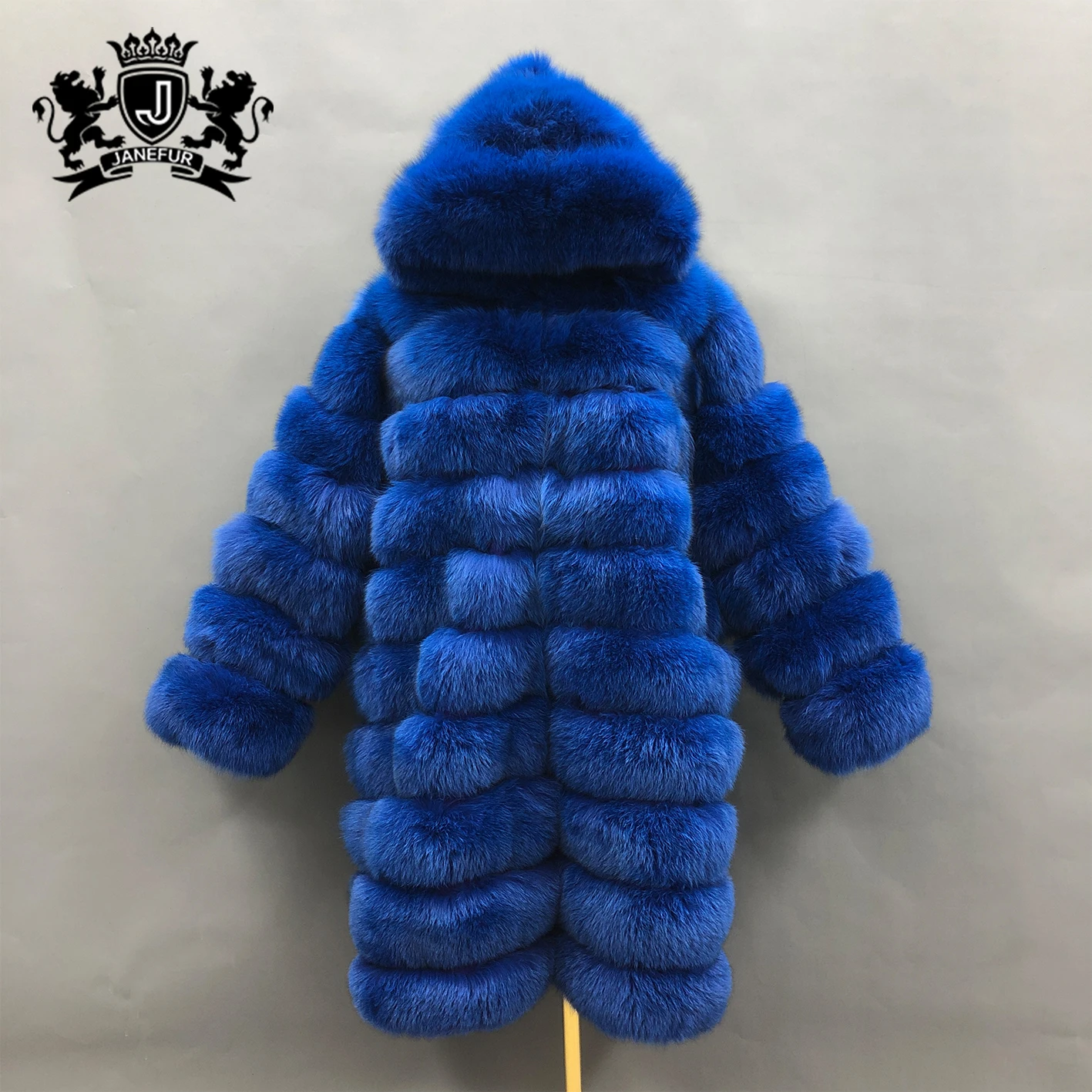 Janefur Long Hooded Coat Winter Thick Real Fox Fur Women Coat Plus Size High Quality 100cm Luxury Lady Fur Clothing With Hood