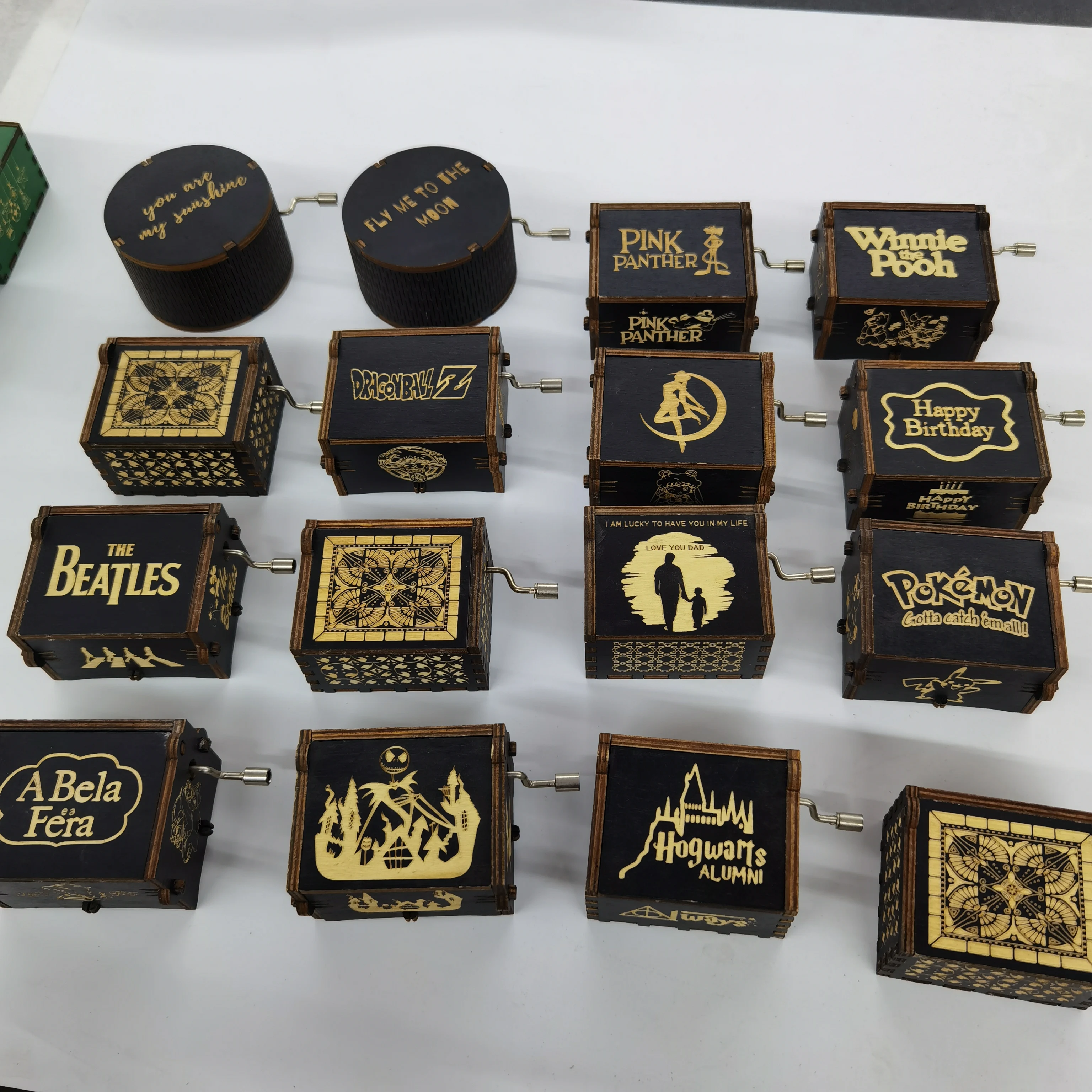 Factory Custom LOGO Wooden Mini Harry Movie Potter Hand Cranked Wooden Music Box For Holiday Gifts Birthday Gift