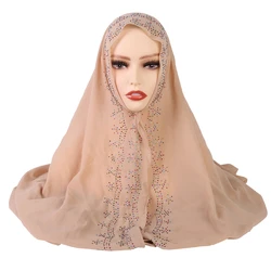 Новый модный роскошный мусульманский шифоновый головной платок шарф с жемчугом женский головной платок