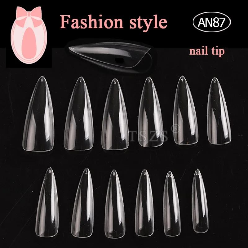 TSZS Manufacture Custom Long Transparent Point ABS Full Cover Art Nail Women Finger Nail Tips 500PCS/BAG