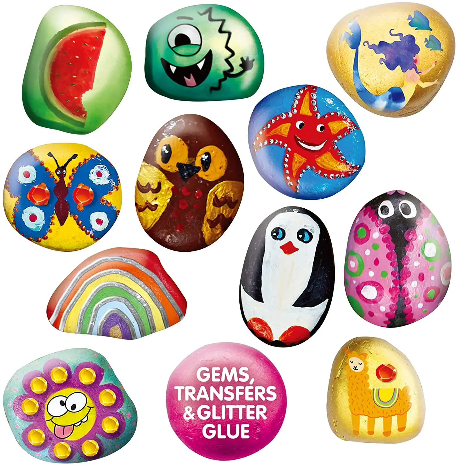 12rock painting kit for kids rock and play with 18 Paints(Metallic Paints, Stickers, Glitter Glue) for stone painting kids