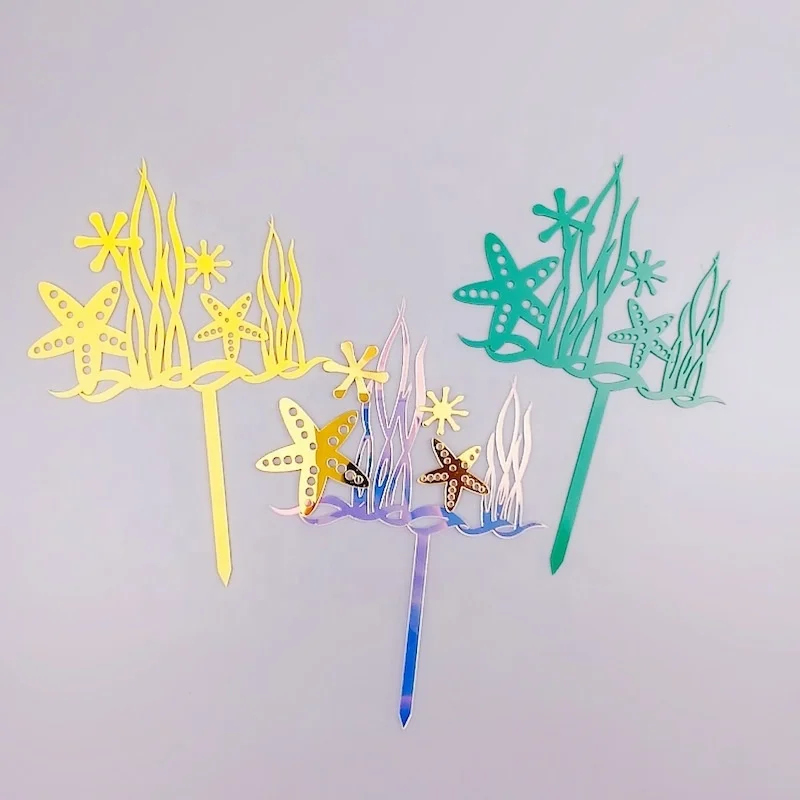 Seaweed starfish marine plant cake topper double layer DIY acrylic cake topper