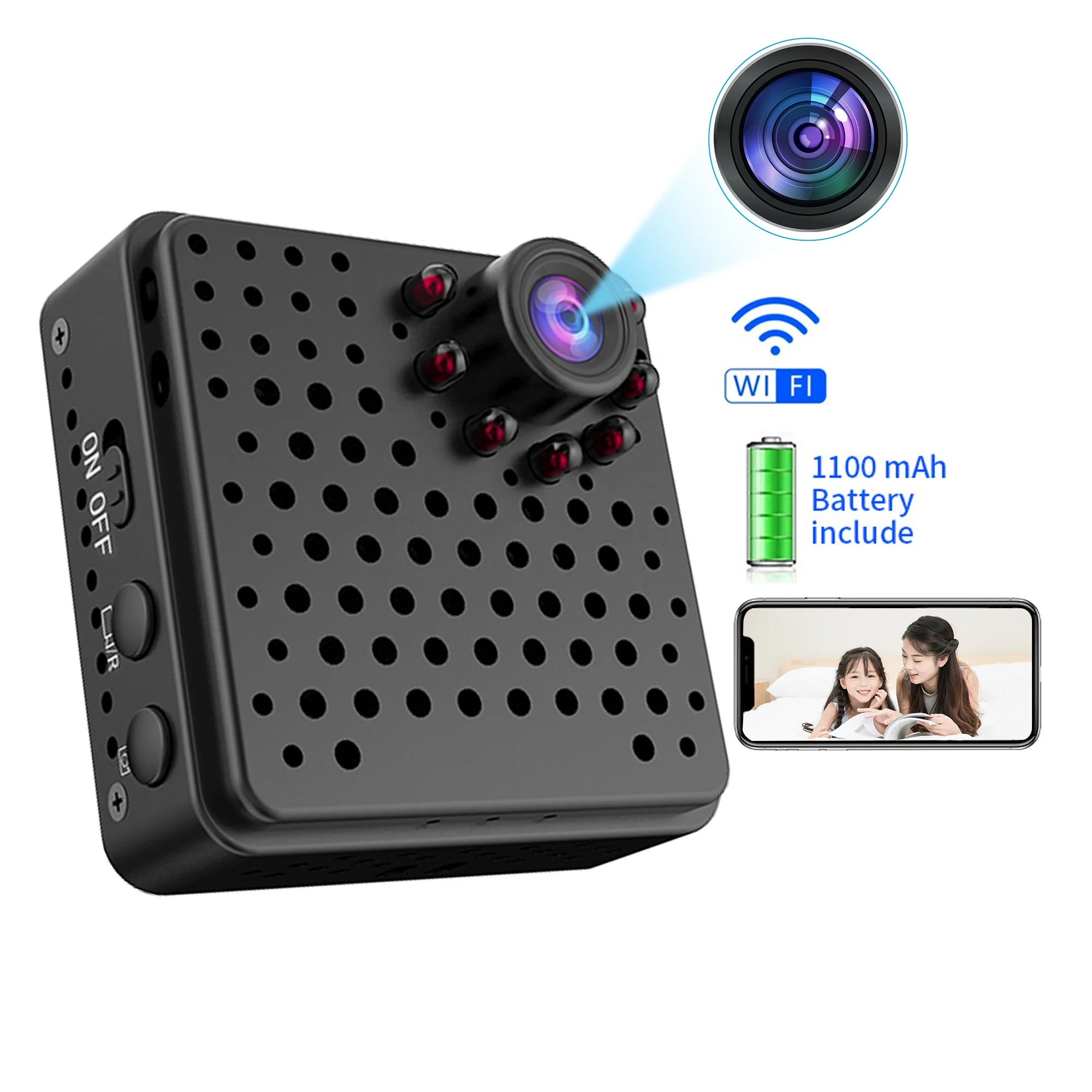 W18 1080p HD 1150mah Night Vision 155 degree wide angle Wireless Home Security Mini Wifi Cameras