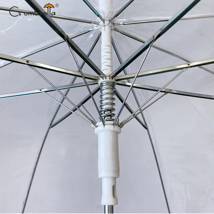 YS-1097 Wholesale Clear POE Rain Umbrella Custom Logo Automatic Open Plastic Handle Metal Frame Transparent Umbrella For Adults