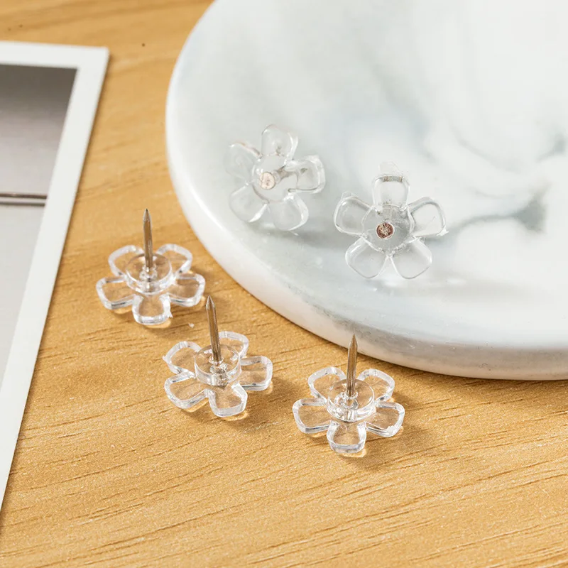 Hot Selling Custom Designer Flower Transparent Push Pins Thumb Nail For Office Student Stationery