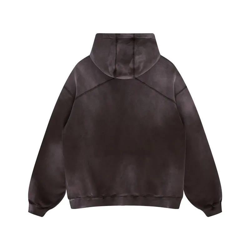 Custom wash water vintage splicing to make old hoodie casual spray painting 380g fleece loose hoodie coat