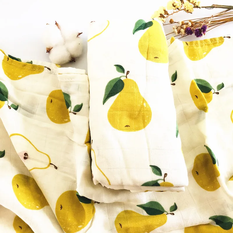Newborn double layer blanket toddler towel Infant swaddle wraps organic bamboo cotton floral printed baby muslin blankets
