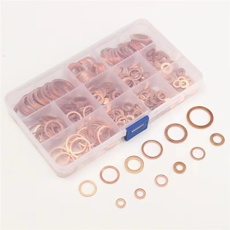 TC-1025 110pcs Red Copper Gasket Plain Washer M6-m16 Red Copper Oil Seal Washer Set