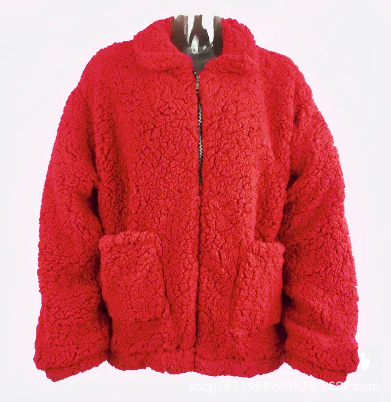 Plush Coat with Casual Long Sleeve Collar Faux Fur Coat Fuzzy Soft Women Fur