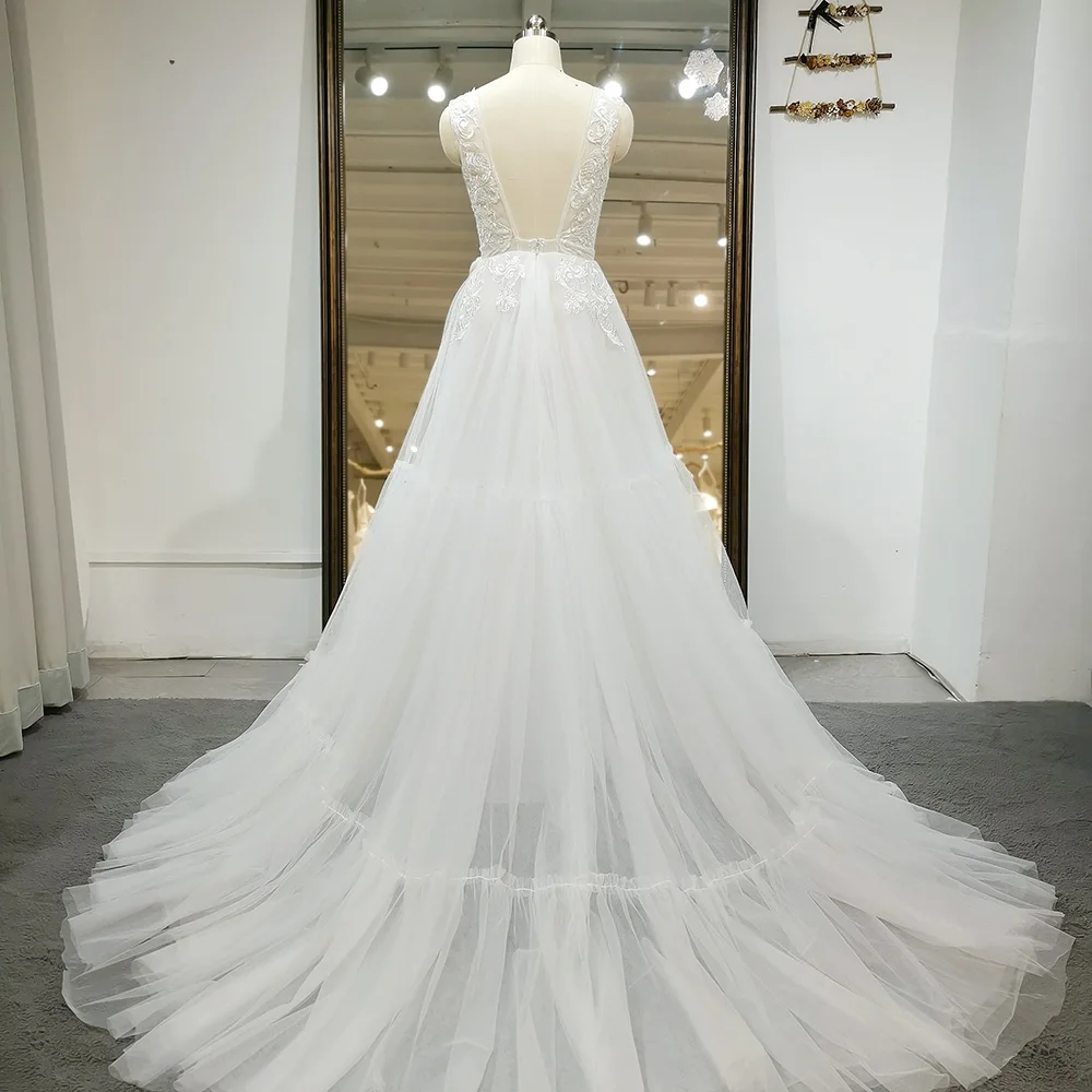 Jancember RL071 100% Real Photos Boho Lace Wedding Dress Tulle A-line Bride Gown for Women Bridal