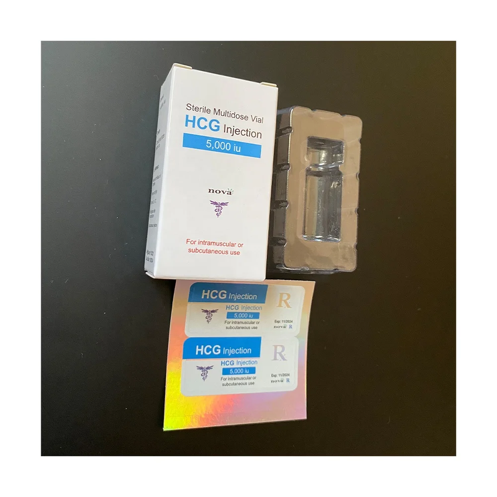 2022 Newest printed branded hcg injection peptide packaging paper box empty vial label with plastic tray for 1x5000iu hcg