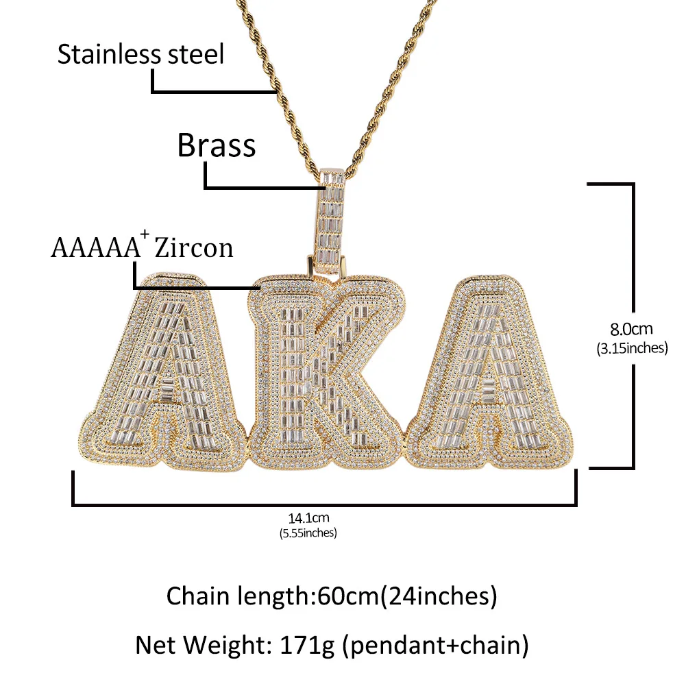 Luxury Fine Body Jewelry European and American Hip Hop Cz diamond Solder Capital Letter Name Plate Name Necklace Customized