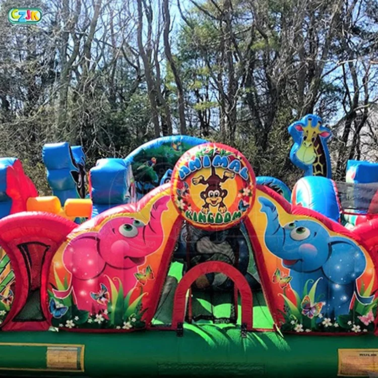 Moonwalk Commercial Custom Wild Animals Combo Kingdom Inflatable Bouncer Jumping Bouncy Castle Jumper Bounce House With Slide