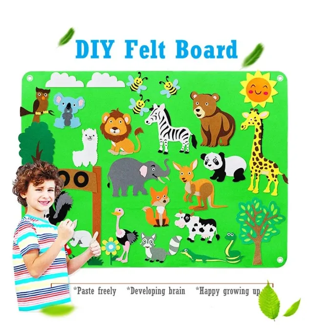 DIY Felt Board Toys Toddler Montessori Story Board Farm Animals Cartoon Pattern Wall Decoration Baby Early Learning Toys