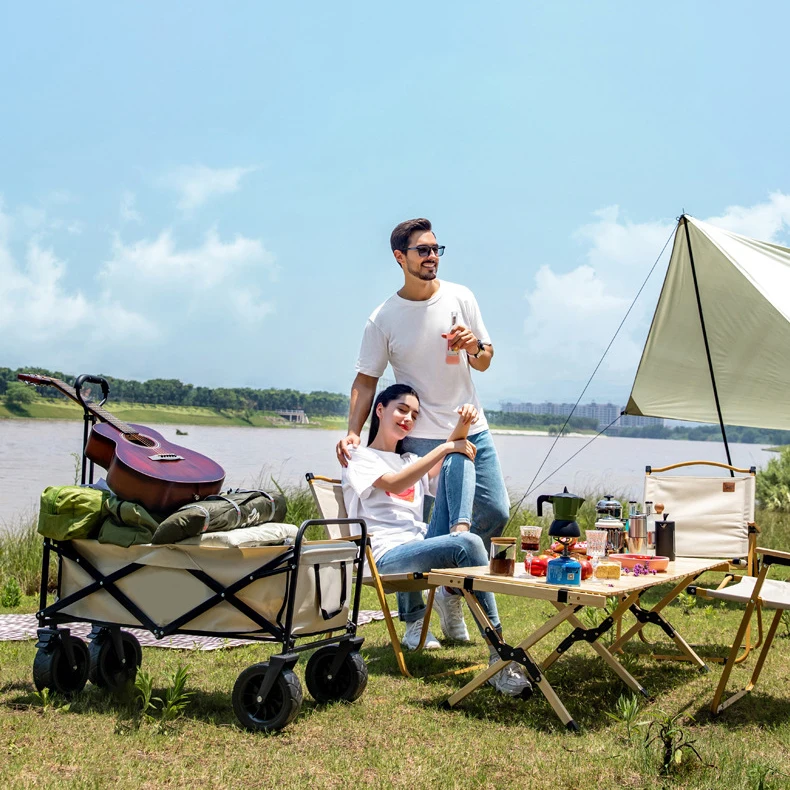 Outdoor Picnic Beach Camping Wagon Camping Cart Trolley Garden Trail Foldable Collapsible Folding Utility Cart Wagon