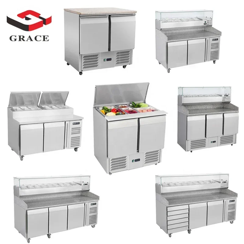 Customizable Grace Commercial Refrigerated Chiller Saladette Bar Worktop Stainless Steel Display Buffet Salad Counter