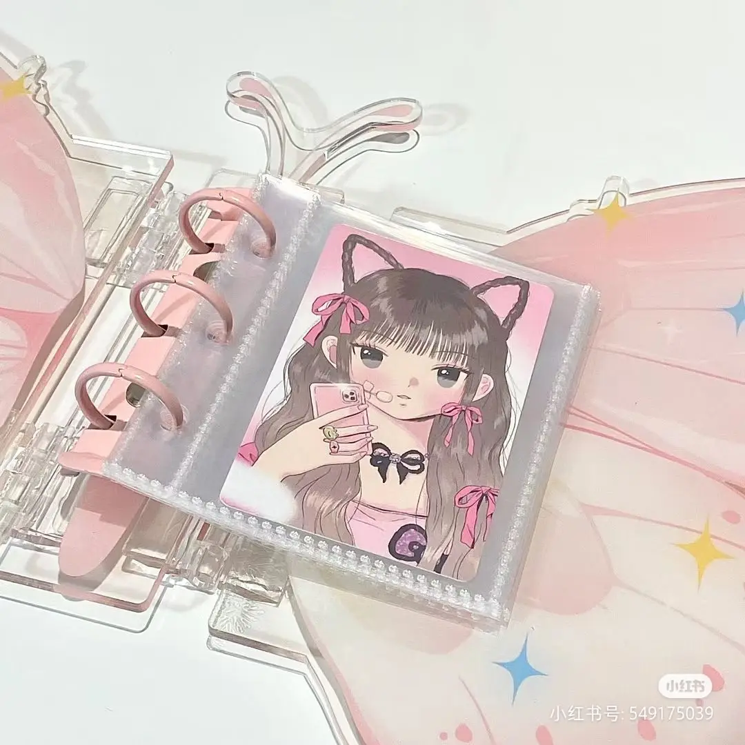 New Mini Butterfly 3 Rings Binder Cover Pocket Clear Pouch Picture Folder Loose-Leaf Binder Card Refill Sleeves Photo Album Page