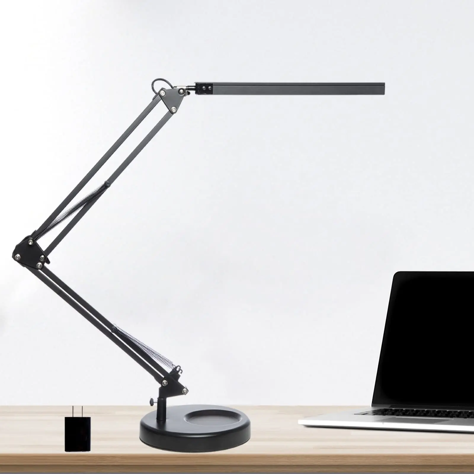 LED Desk Lamp with Clamp and Round Base, Swing Arm Eye Caring Table Lamp, Memory Function Lamp with USB Adapter, 14w
