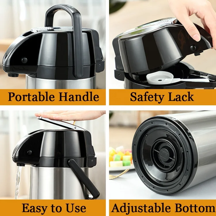 Wholesale Metal Heat Preservation Stainless Steel Bucket Heat Insulation Bubble Tea Water Vacuum Flask Pump Thermos