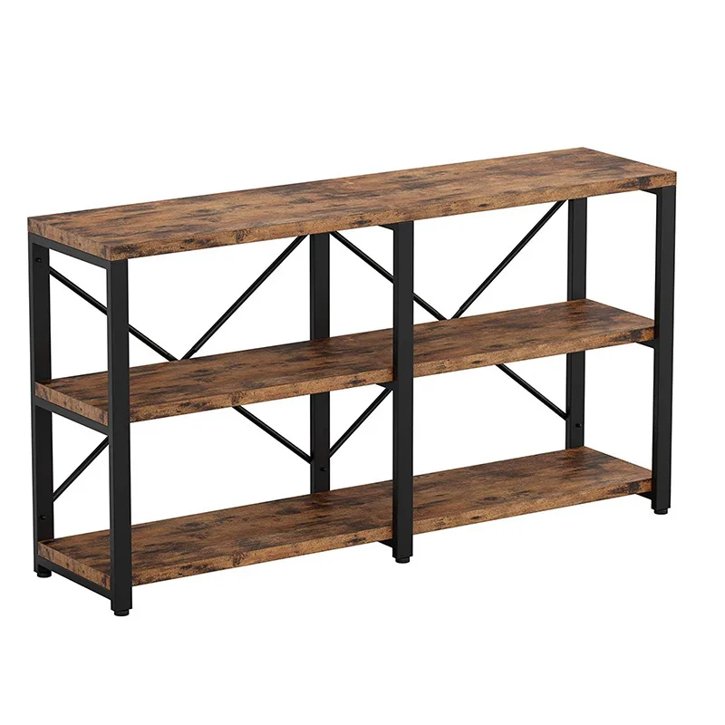 Rustic Brown Bookshelf 3 Tier Shelf Industrial Bookcase Wood Storage Shelf with Metal Frame for Living Room