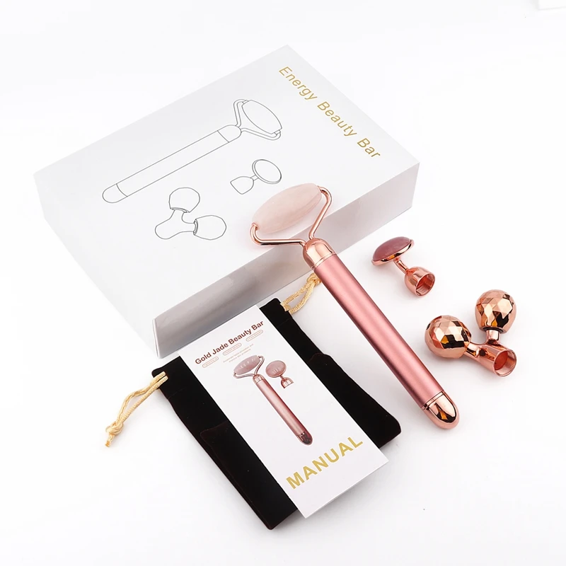 3 in 1 Electric Jade Roller Vibrating Facial Roller Rose Pink Quartz Skin Tightening Best Jade Roller