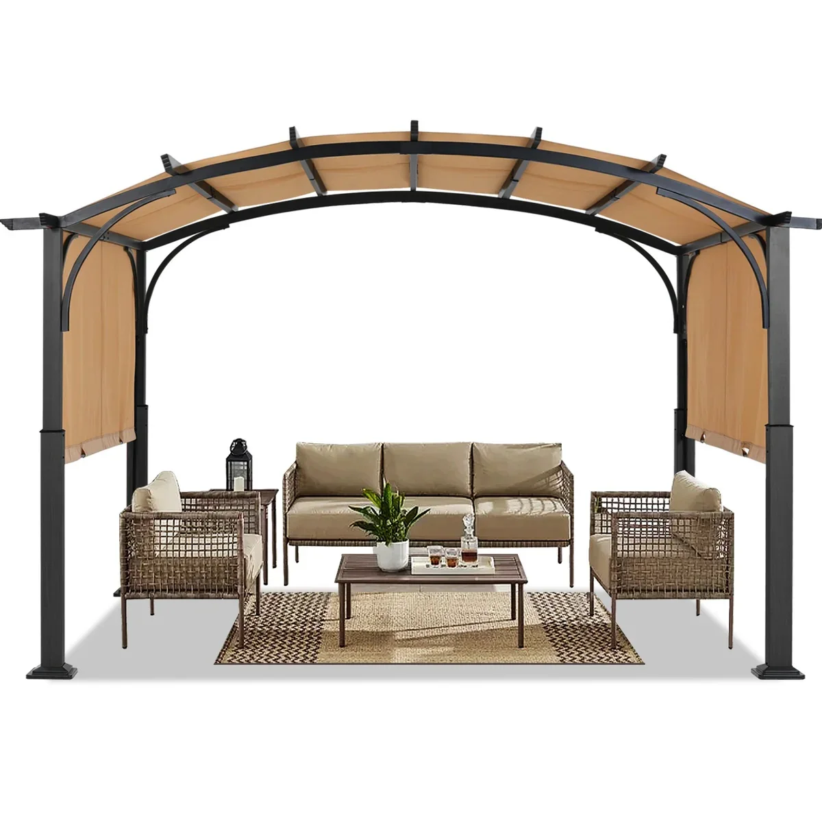 Retractable Pergola Canopy iron Frame Polyester Fabric Gazebo with Retractable Canopy Shade Awning