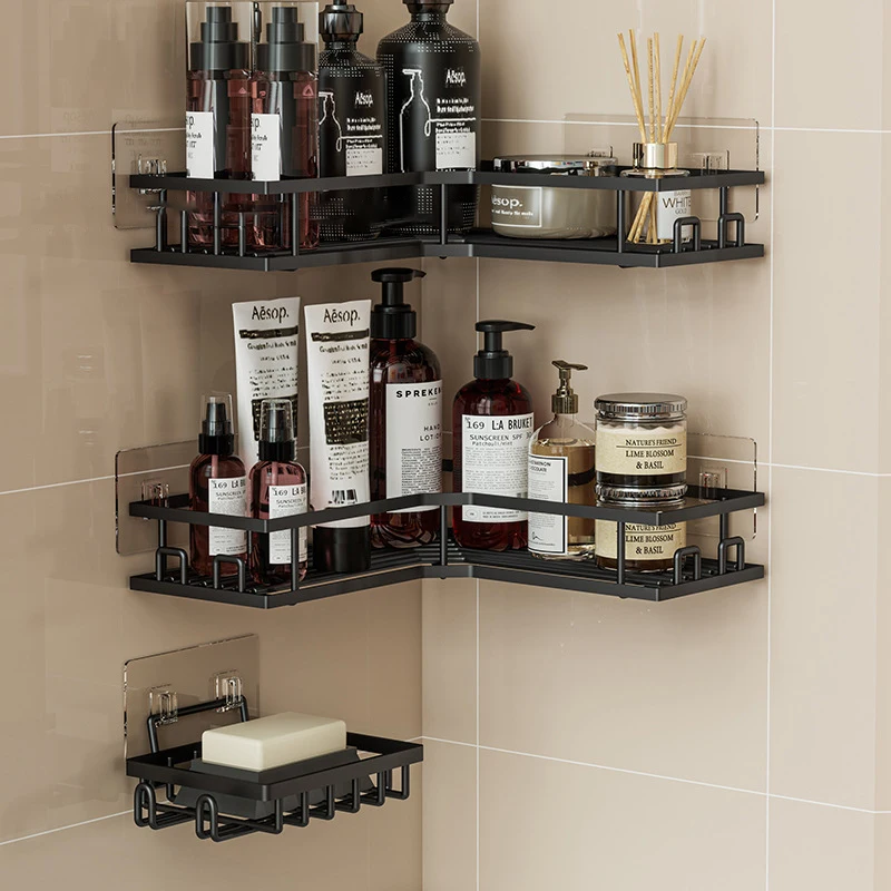 perforation-free bathroom Corner Shower Caddy Organizer Shelf triangular wall mounted storage rack Shelves