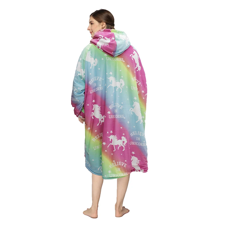 Wholesale  customize rainbow Pegasus hooded wearable blanket  flannel sherpa  oversize  sweatshirt hoodie